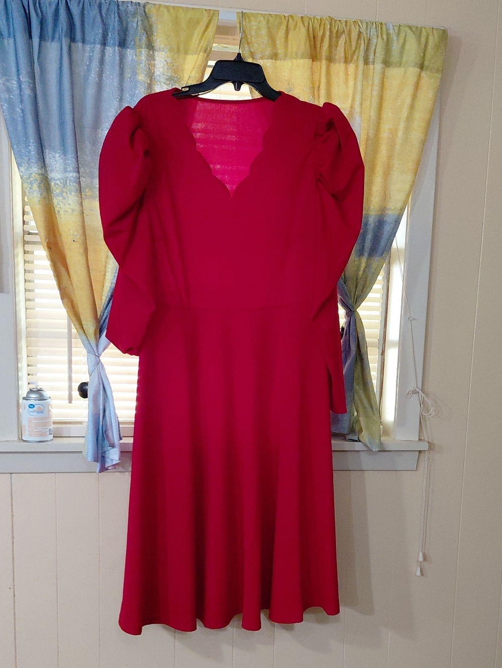Women’s Red Scallop Shein 3x Or 18 Neck Puff Sleeve Dress